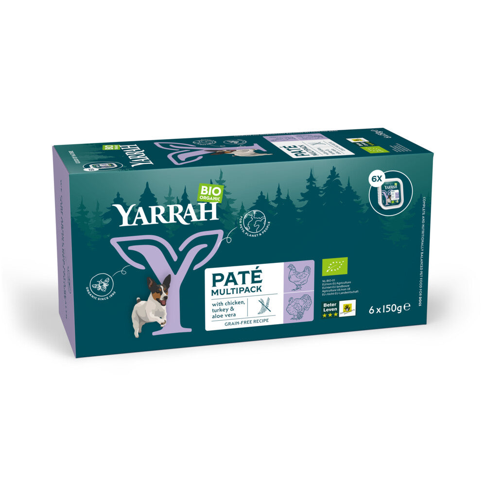  4x Yarrah Bio Hondenvoer Multipack Paté Graanvrij Kip - Kalkoen