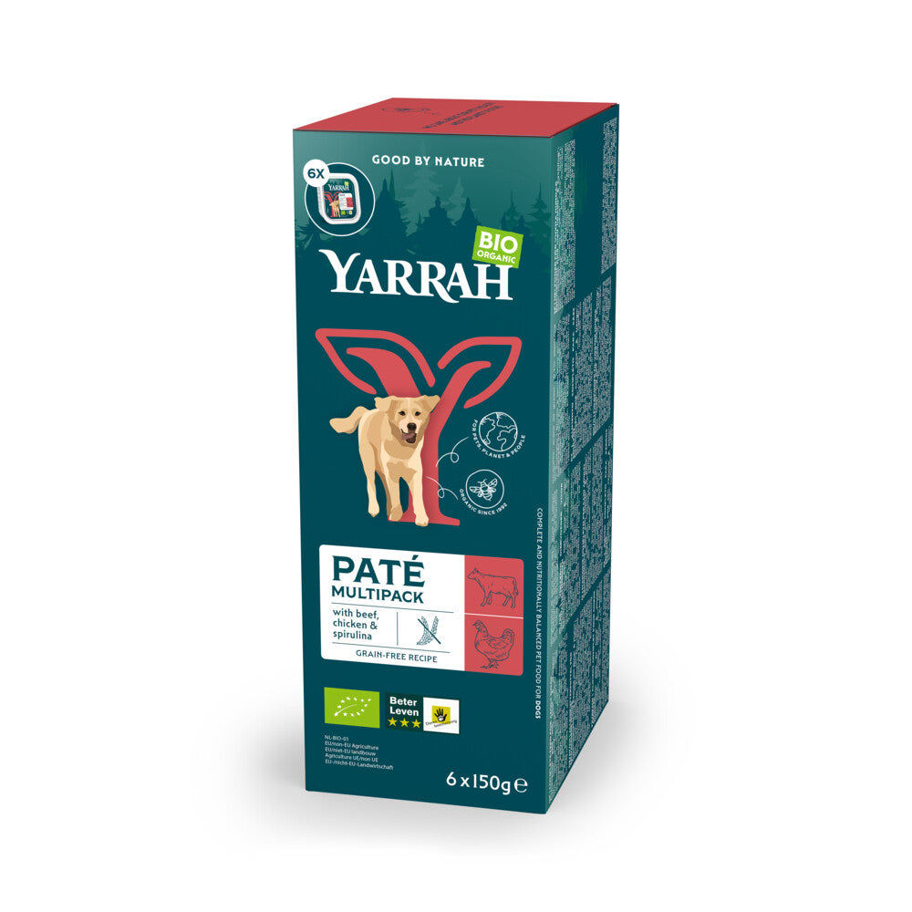  4x Yarrah Bio Hondenvoer Multipack Paté Graanvrij Rund - Kip
