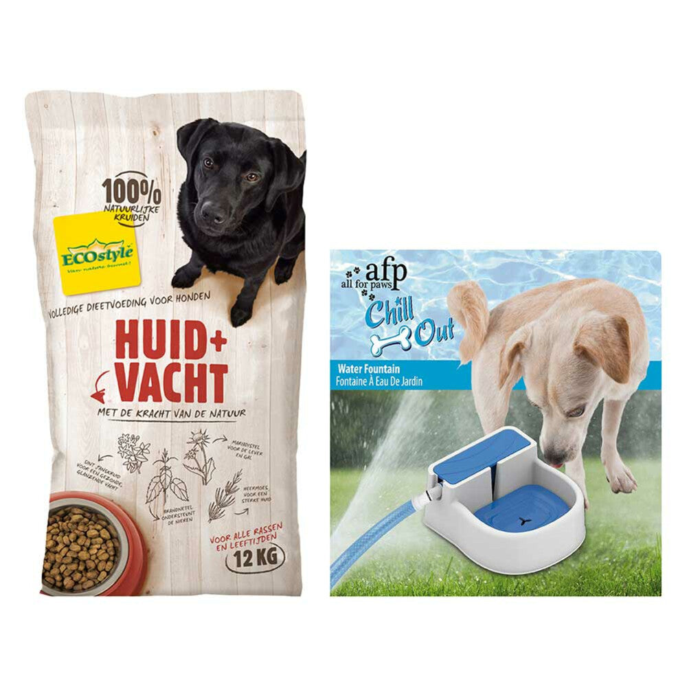  Ecostyle Hondenvoer Huid & Vacht & Afp Waterbak Pakket