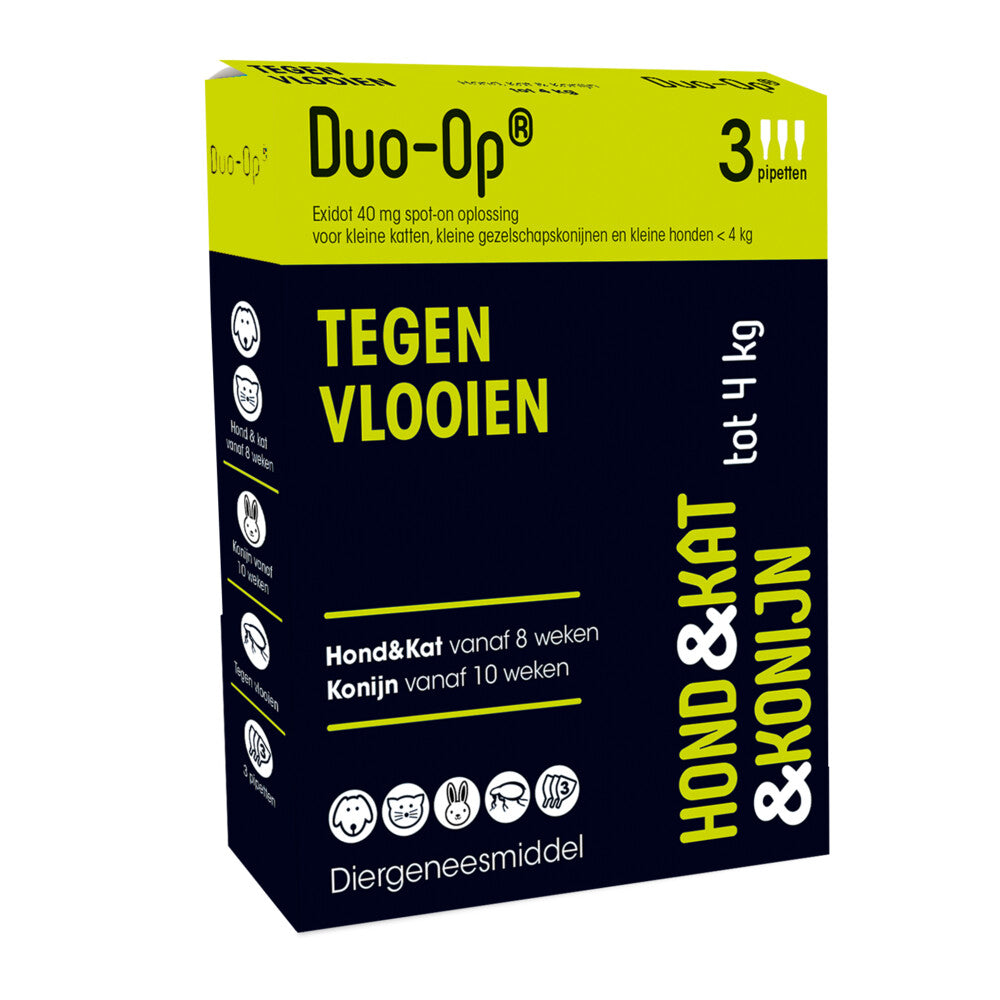  Duo-op Anti Vlooiendruppels Hond, Kat En Konijn Tot 4 Kg