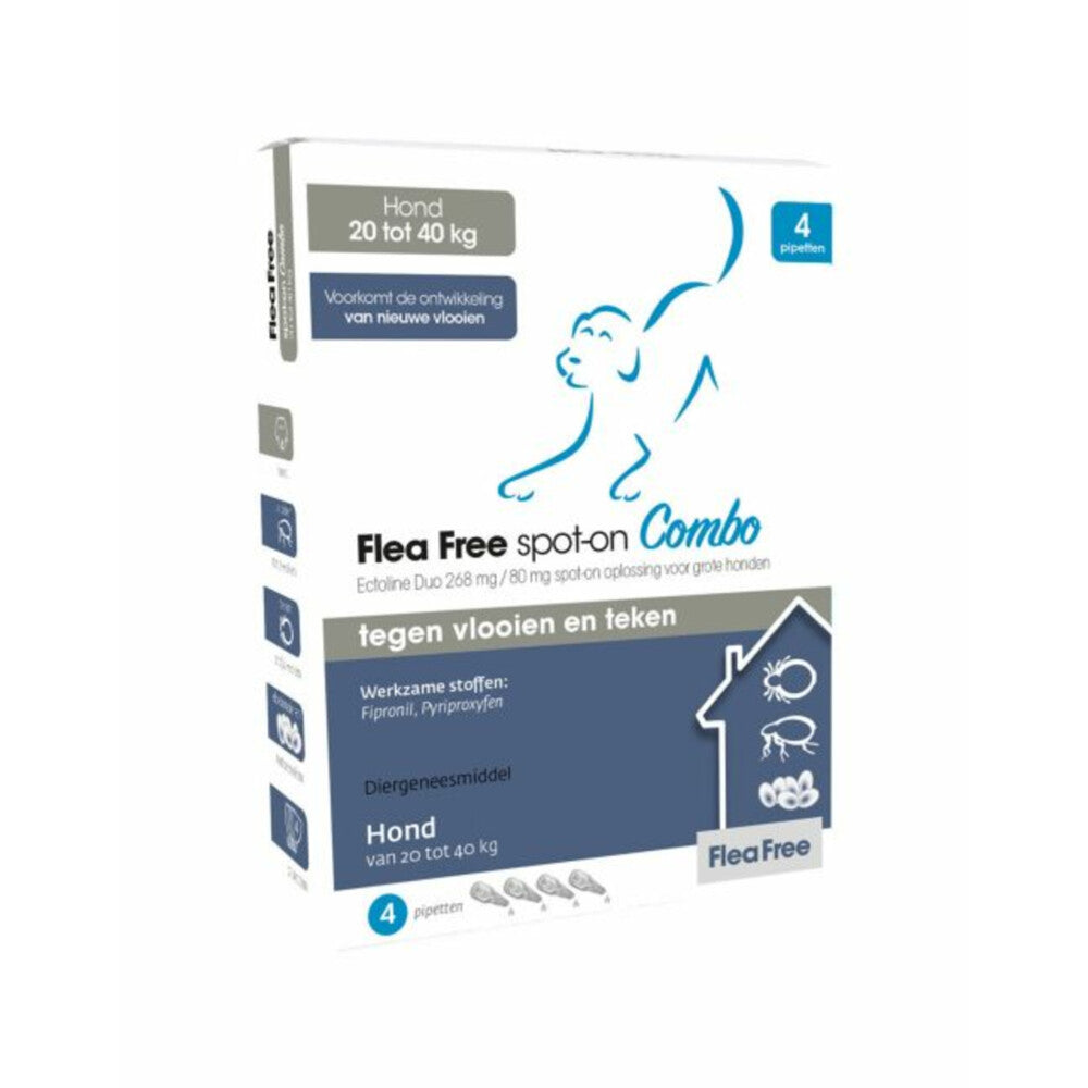  Flea Free Spot-on Combo Anti Vlooien En Teken Druppels Hond 20-40 Kg