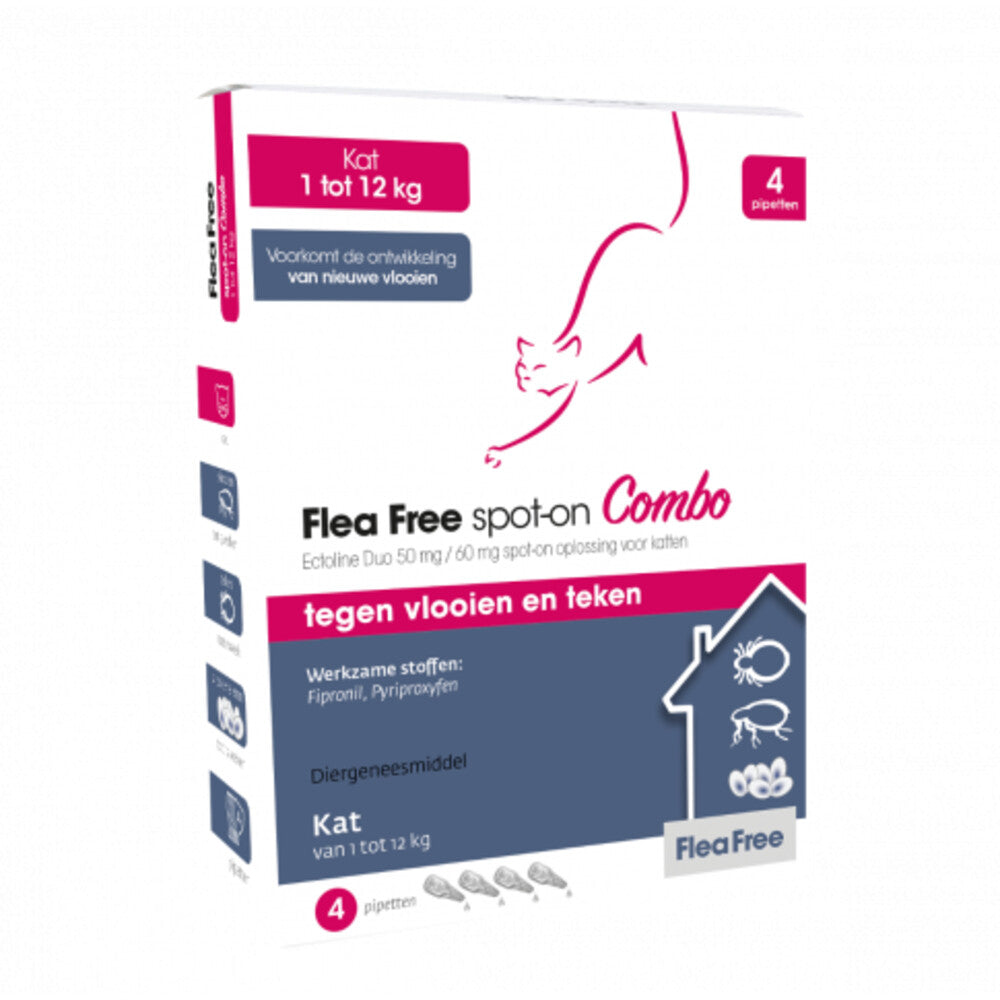 Flea Free Spot-on Combo Anti Vlooien En Teken Druppels Kat