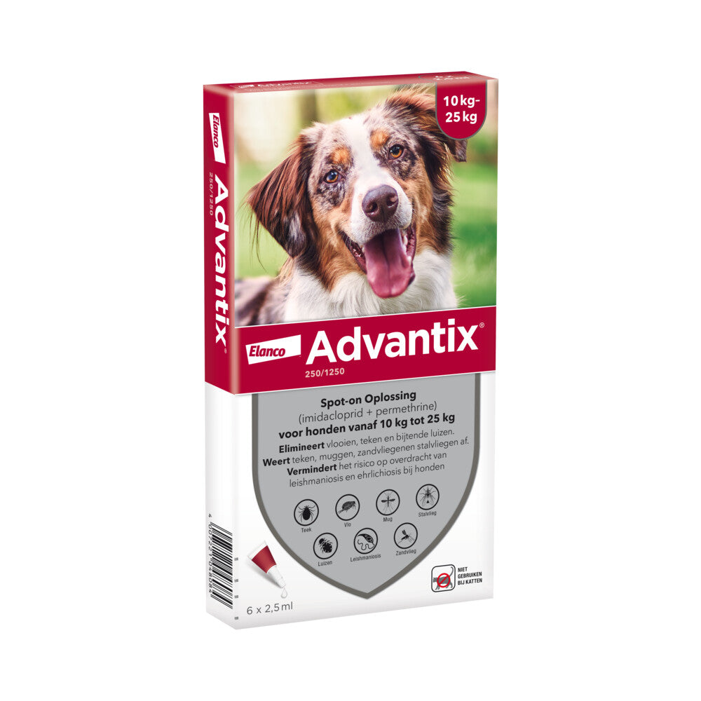  Advantix Spot On 250 Anti Vlooien En Teken Druppels Hond 10 - 25 Kg