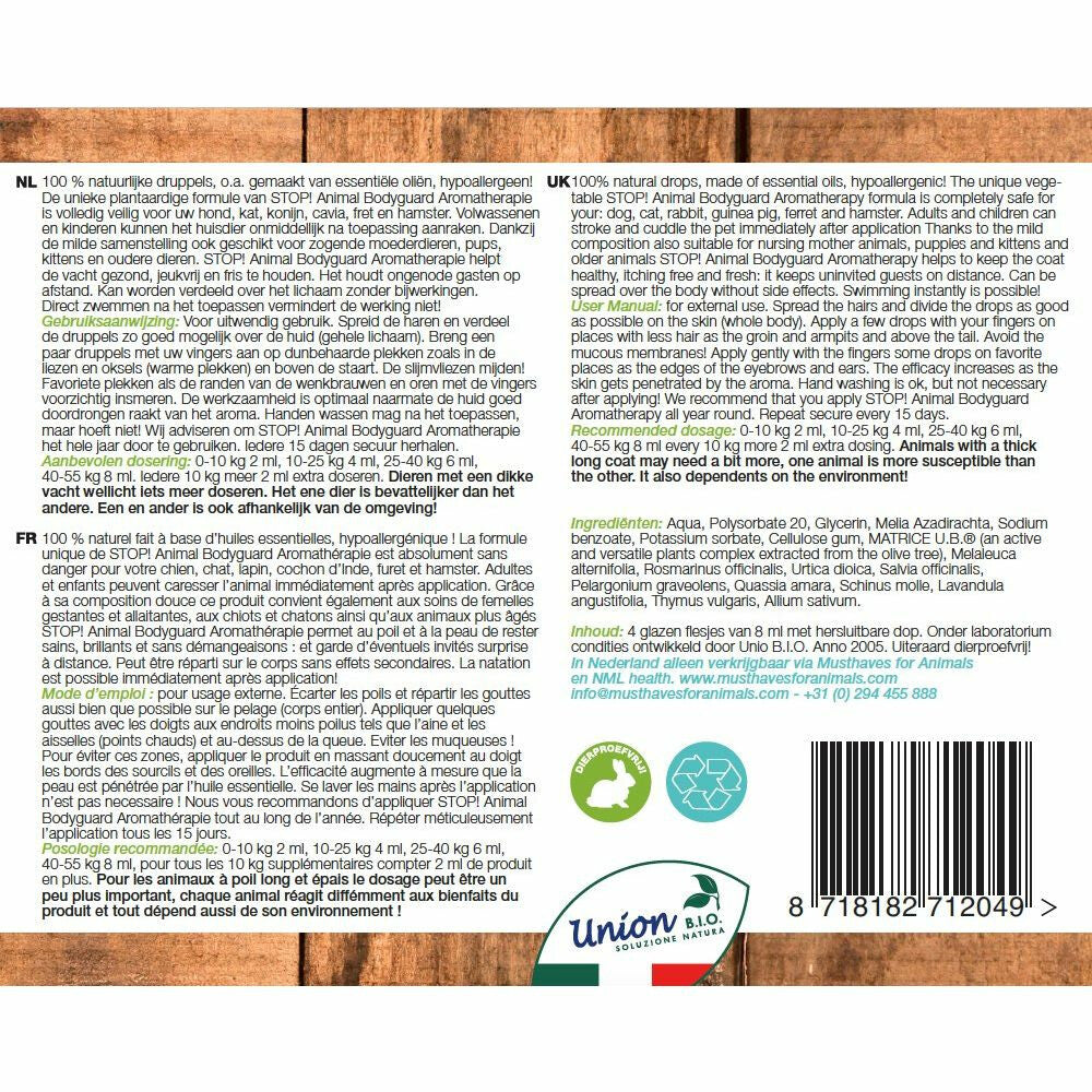  STOP! Animal Bodyguard Aromatherapie Anti Vlooien En Teken Druppels Hond En Kat