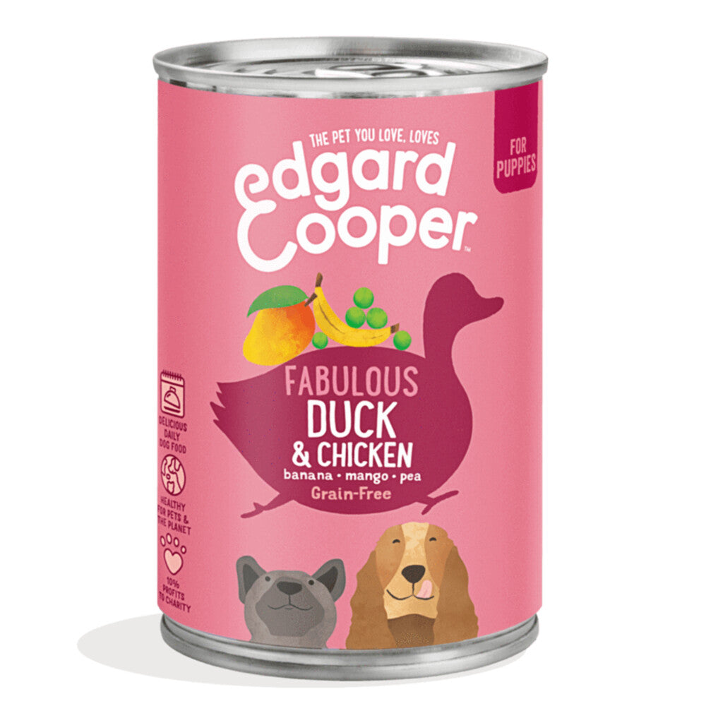  6x Edgard & Cooper Blik Vers Vlees Puppy Hondenvoer Eend - Kip