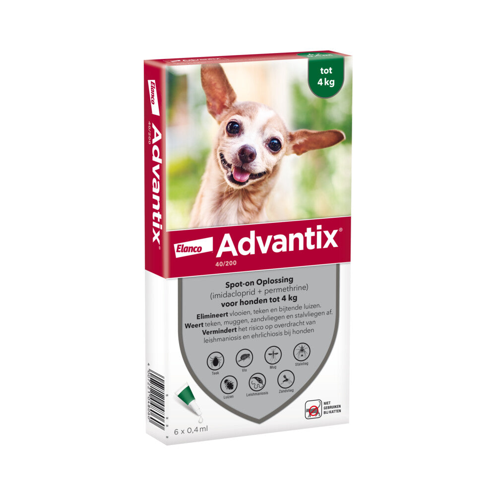  Advantix Spot On 40 Anti Vlooien En Teken Druppels Hond 0 - 4 Kg